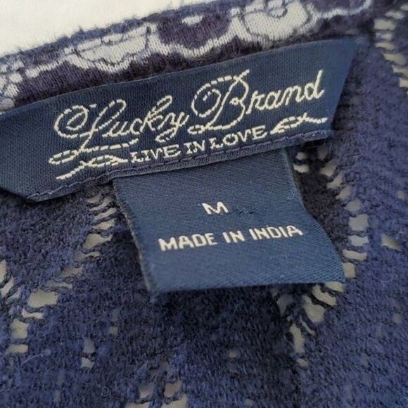 LUCKY BRAND LACE BACK TEE SHIRT BLUE SIZE MEDIUM RODEO COWGIRL WESTERN FESTIVAL - Picture 4 of 8